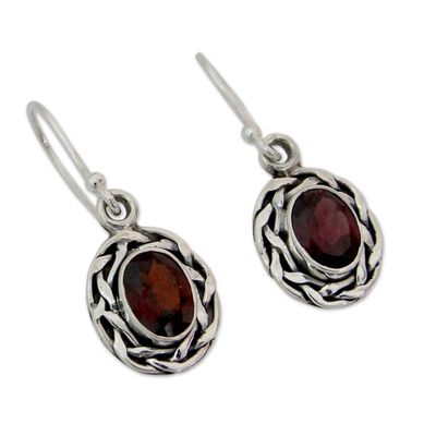 Alternate image for Garnet Dangle Earrings Set in Woven 925 Sterling Silver Indian Basket