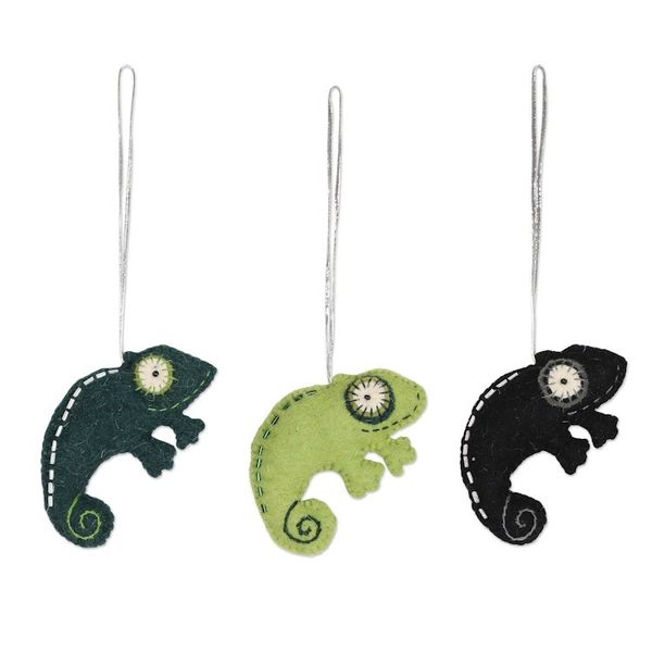 Alternate image for Set of 3 Wool Felt Lizard Ornaments Lizard Tales