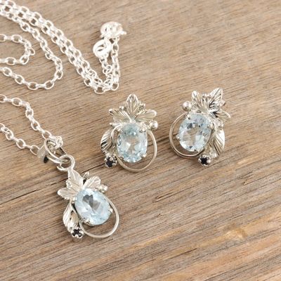 Alternate image for Rhodium-plated Jewelry Set with 7-Carat Blue Topaz Gems Blue Awakening