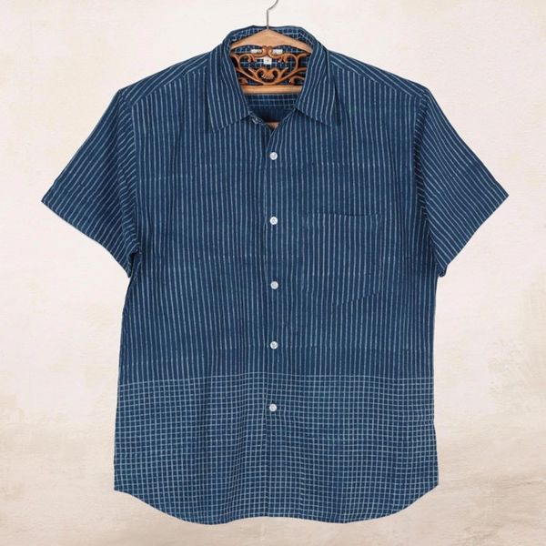 Alternate image for Mens Block-Printed Cotton Shirt Crafted in India Handsome Stripes