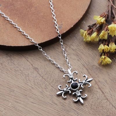 Alternate image for Polished Fleur-De-Lis Onyx Pendant Necklace from India Midnight Fleur-De-Lis