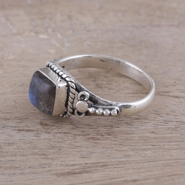 Alternate image for Square Labradorite Cocktail Ring Crafted in India Misty Depths