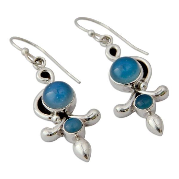 Alternate image for Sterling Silver and Chalcedony Earrings India Jewelry Sky Garland