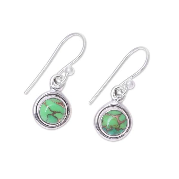 Alternate image for Sterling Silver and Green Composite Turquoise Earrings Adorable Moon in Green