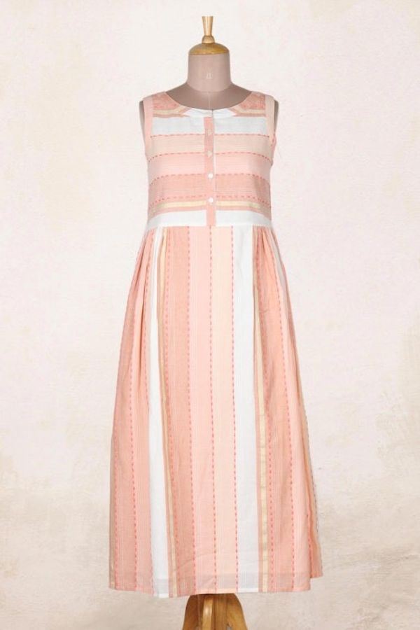 Alternate image for Hand Crafted Striped Cotton Sundress Horizon in Peach