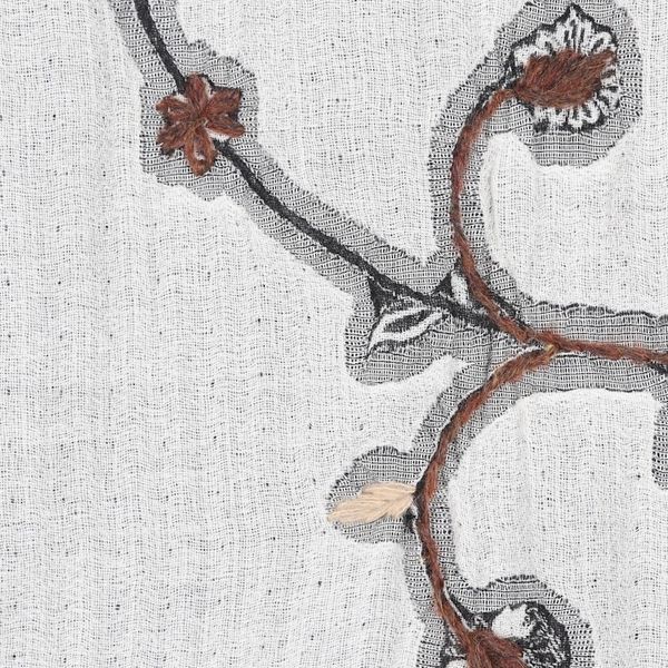 Alternate image for Hand-Embroidered Wool Shawl with Grey Paisley Details Misty Glory