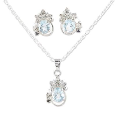 Alternate image for Rhodium-plated Jewelry Set with 7-Carat Blue Topaz Gems Blue Awakening