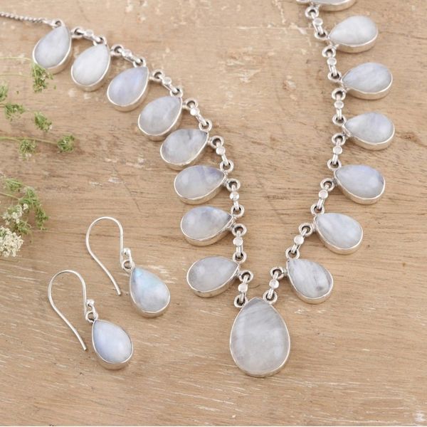 Alternate image for Hand Made Moonstone Jewelry Sterling Silver Necklace Luminous Light