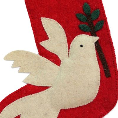 Alternate image for Peace Themed Red Holiday Stocking with Dove Motif Peaceful Dove
