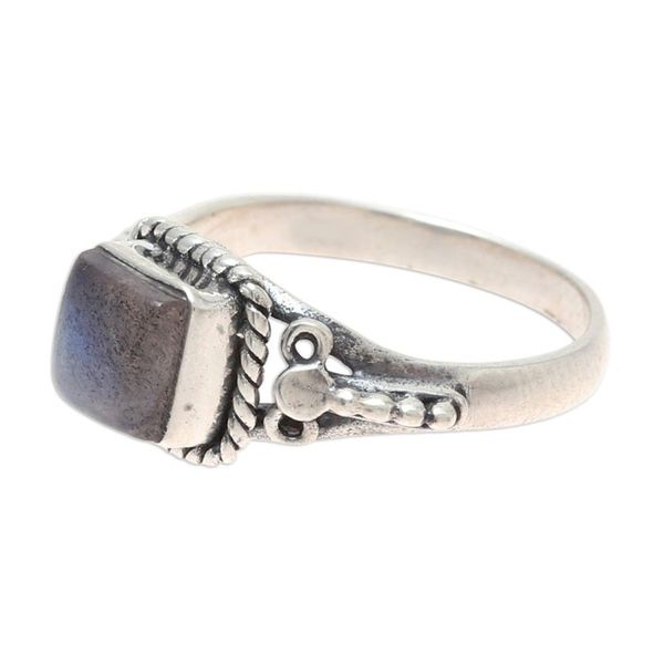 Alternate image for Square Labradorite Cocktail Ring Crafted in India Misty Depths