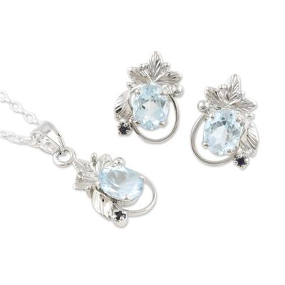 Alternate image for Rhodium-plated Jewelry Set with 7-Carat Blue Topaz Gems Blue Awakening