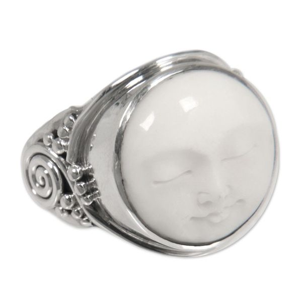 Alternate image for Hand Crafted Sterling Silver and Bone Cocktail Ring Face of the Moon