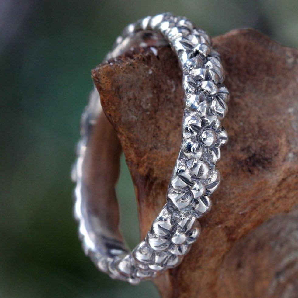 Floral Sterling Silver Band Ring 'Silver Garland'