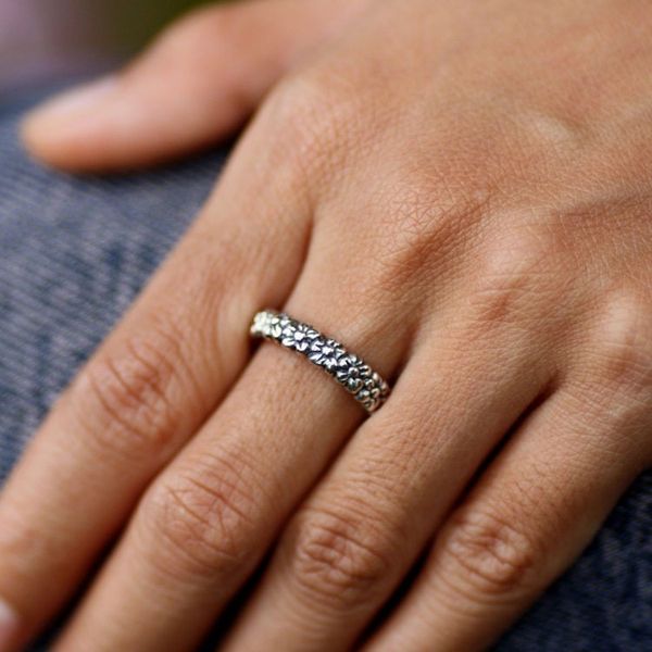 Alternate image for Floral Sterling Silver Band Ring Silver Garland