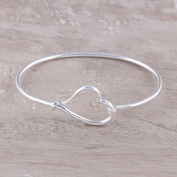 Alternate image for 925 Sterling Silver Heart Shaped Bangle Bracelet from India Celebration of Love