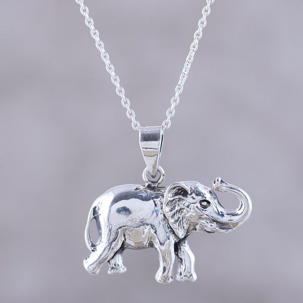 Alternate image for Handcrafted Sterling Silver Elephant Pendant Necklace Gleeful Elephant