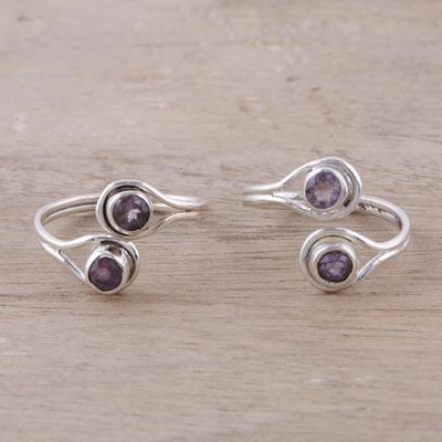 Alternate image for Faceted Amethyst Toe Rings Crafted in India Pair Lovely Trend