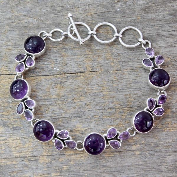 Alternate image for Artisan Crafted Silver Link Bracelet with Amethysts Glorious Purple