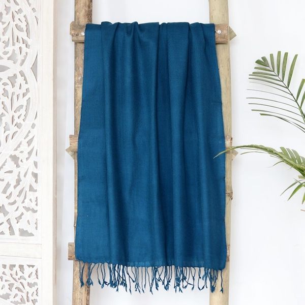 Alternate image for Hand-Woven Teal Wool Shawl from India Winter Warmth in Teal