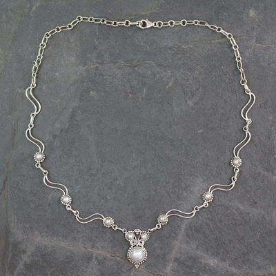 Primary image for Artisan Crafted Cultured Pearl and Silver Pendant Necklace Angel Love