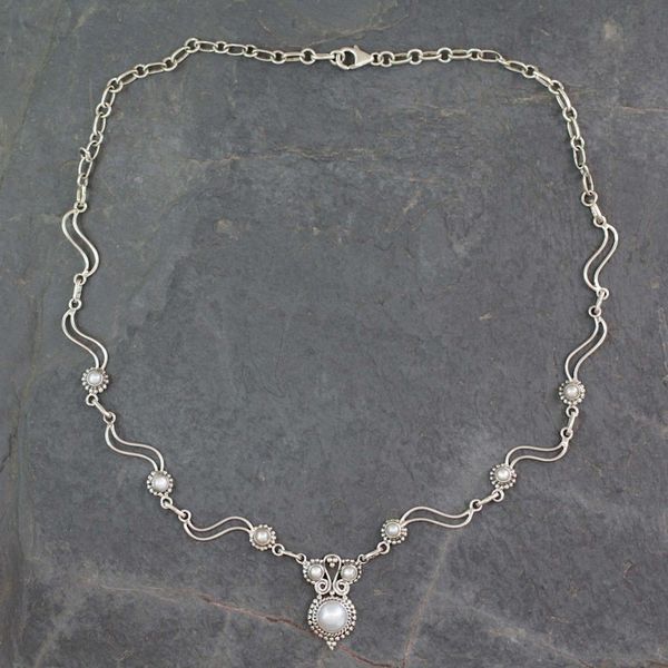 Alternate image for Artisan Crafted Cultured Pearl and Silver Pendant Necklace Angel Love
