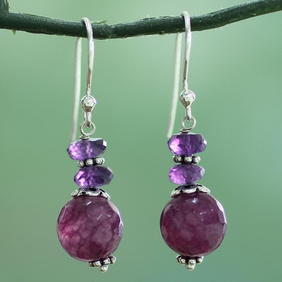 Indian Amethyst Agate and Sterling Silver Dangle Earrings 'Graceful Amethyst'