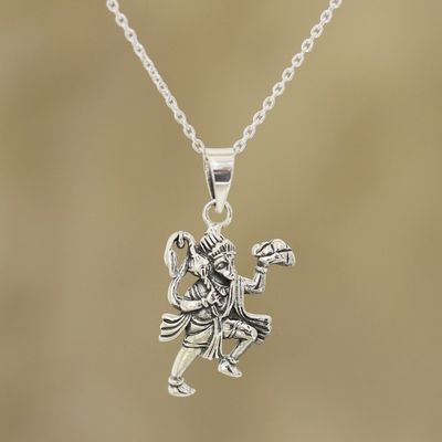 Alternate image for Sterling Silver Hanuman Pendant Necklace from India Compassionate Hanuman