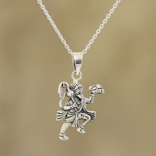 Alternate image for Sterling Silver Hanuman Pendant Necklace from India Compassionate Hanuman