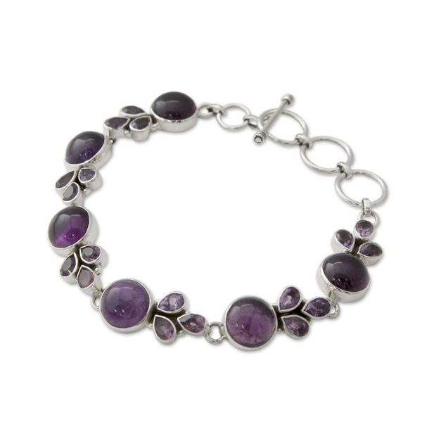 Alternate image for Artisan Crafted Silver Link Bracelet with Amethysts Glorious Purple