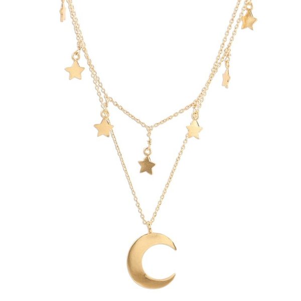 Alternate image for Gold Plated Sterling Silver Moon and Star Necklace Celestial Gleam