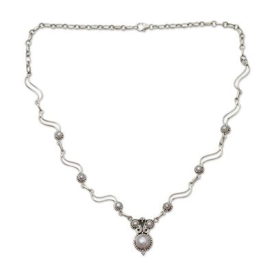 Alternate image for Artisan Crafted Cultured Pearl and Silver Pendant Necklace Angel Love