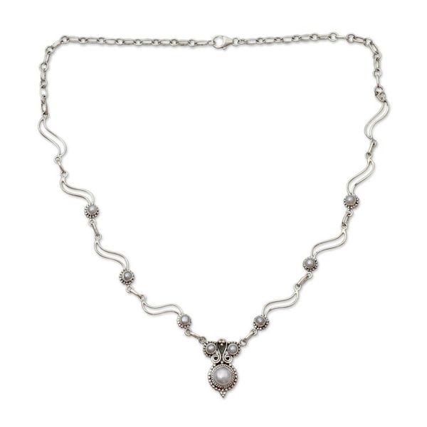 Alternate image for Artisan Crafted Cultured Pearl and Silver Pendant Necklace Angel Love