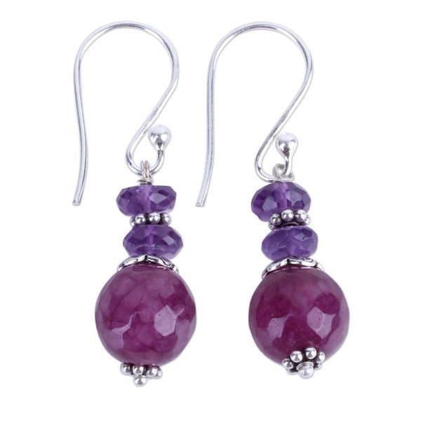 Alternate image for Indian Amethyst Agate and Sterling Silver Dangle Earrings Graceful Amethyst