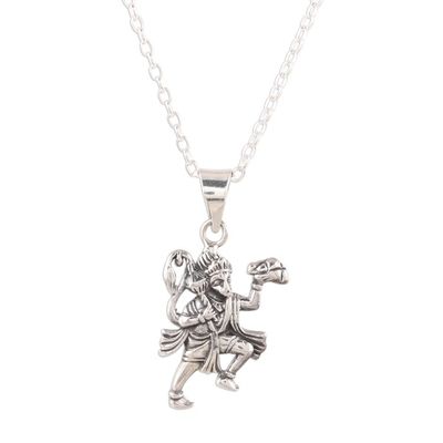 Alternate image for Sterling Silver Hanuman Pendant Necklace from India Compassionate Hanuman