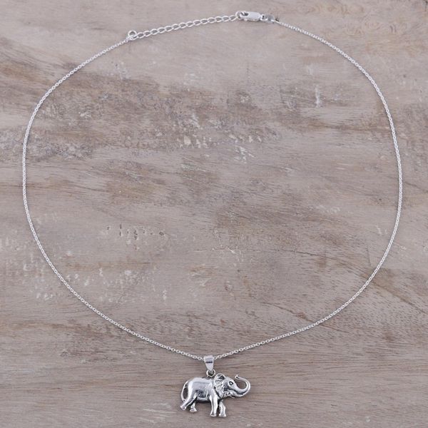 Alternate image for Handcrafted Sterling Silver Elephant Pendant Necklace Gleeful Elephant