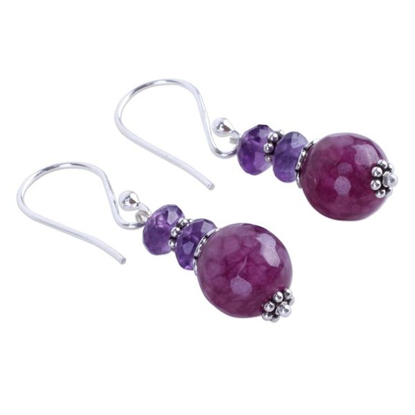 Alternate image for Indian Amethyst Agate and Sterling Silver Dangle Earrings Graceful Amethyst