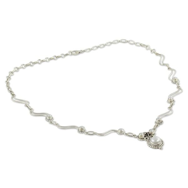 Alternate image for Artisan Crafted Cultured Pearl and Silver Pendant Necklace Angel Love