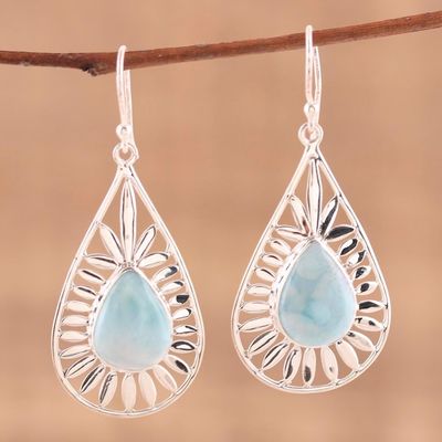 Alternate image for Teardrop Shaped Larimar Dangle Earrings from India Sky Corona