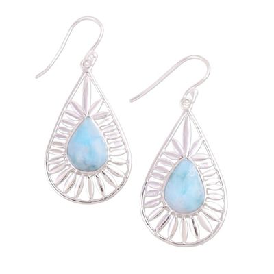 Alternate image for Teardrop Shaped Larimar Dangle Earrings from India Sky Corona