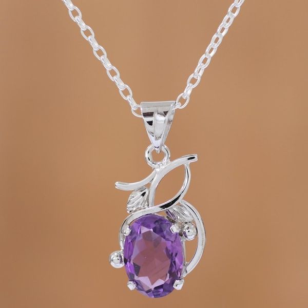 Alternate image for Amethyst Pendant Rhodium Plated Sterling Silver Necklace Lilac Queen