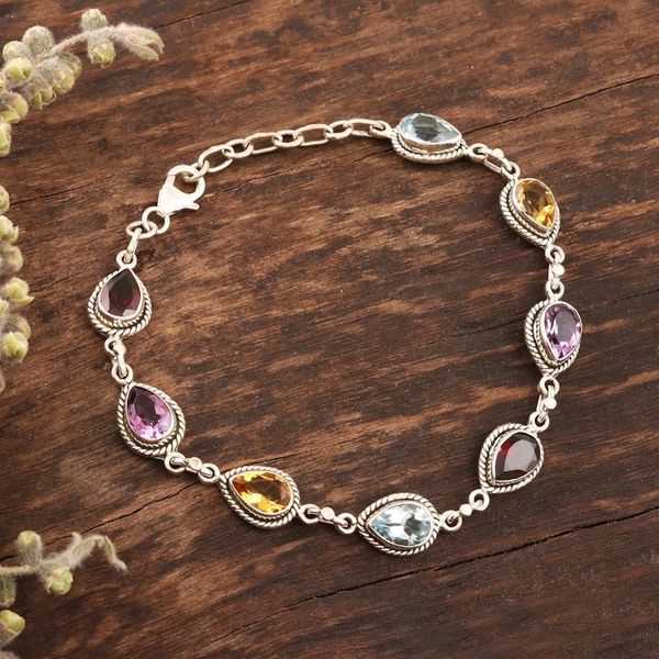 Alternate image for Multi-Gemstone Link Bracelet from India On the Bright Side