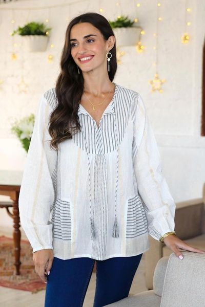 Alternate image for Hand Woven Striped Cotton Tunic Sailing Stripes