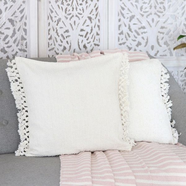 Alternate image for Pair of Ivory Cotton Cushion Covers with Tassels from India Ivory Passion