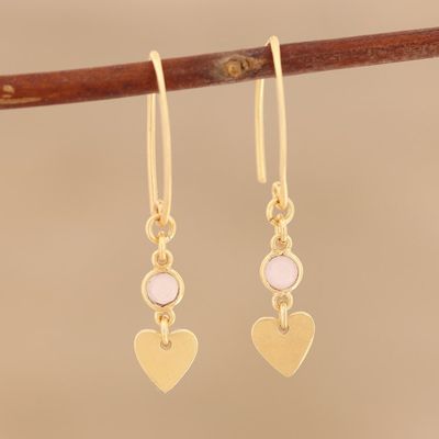 Alternate image for Gold Plated Rose Quartz Heart Dangle Earrings from India Delightful Hearts