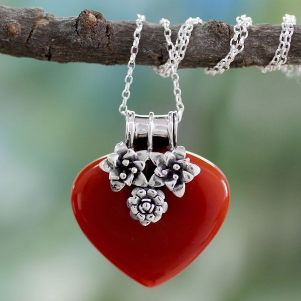 Alternate image for Heart Shaped Sterling Silver and Carnelian Necklace Love Declared