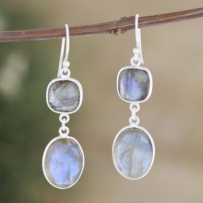 Alternate image for 33-Carat Natural Labradorite Dangle Earrings Made in India Evening Spirits