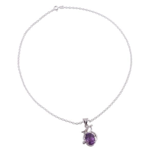 Alternate image for Amethyst Pendant Rhodium Plated Sterling Silver Necklace Lilac Queen
