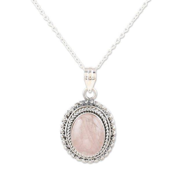 Alternate image for Rose Quartz and Sterling Silver Pendant Necklace from India Delicate Charm