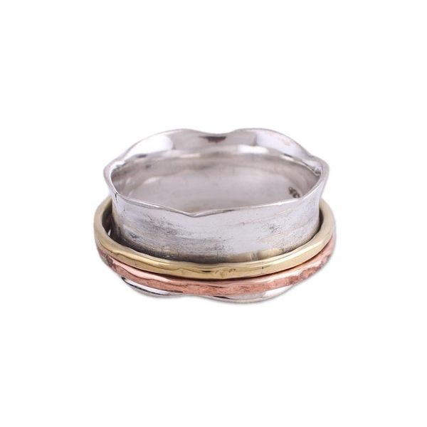 Alternate image for Sterling Silver Copper and Brass Spinner and Meditation Ring Wavy Cyclone