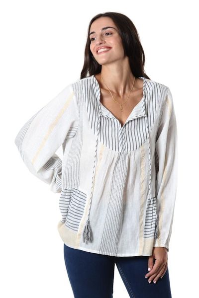 Alternate image for Hand Woven Striped Cotton Tunic Sailing Stripes